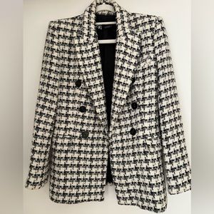 Zara Black White Houndstooth Tweed Blazer Jacket sz Small